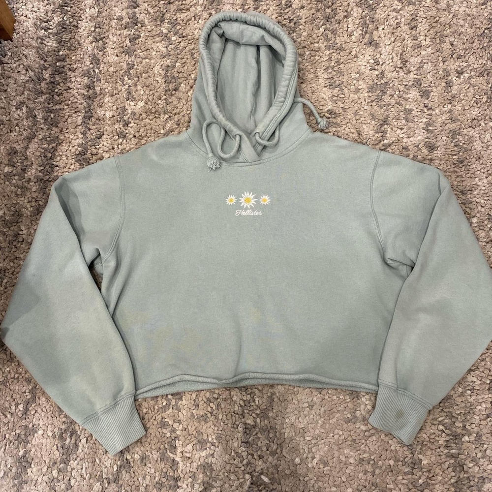 Hollister Sage Green Daisy cropped Hoodie XS